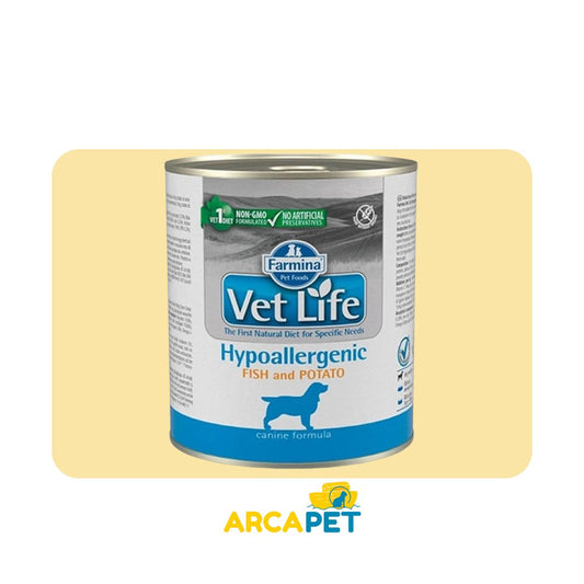 Lata Vet Life Canino Hypoallergenic Pez y papa 300gr